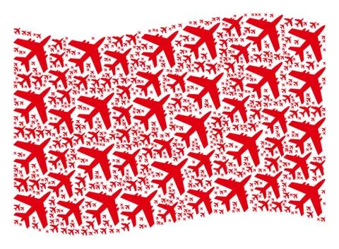 Waving Red Flag Collage of Jet Plane Items Stock Illustration
