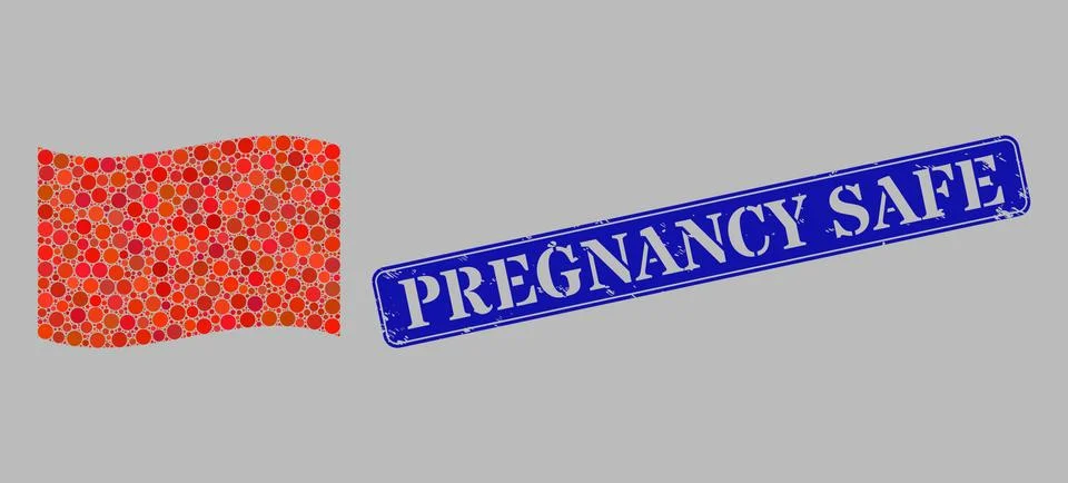 Waving Red Flag Composition of Circle Dots and Scratched Pregnancy Safe Seal Stock Illustration