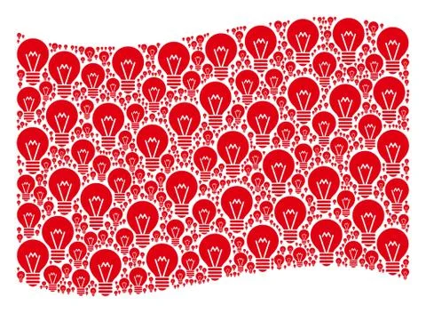 Waving Red Flag Composition of Electric Bulb Items Stockillustratie