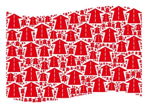 Waving Red Flag Composition of Future Road Icons Stock Illustration