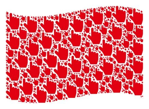 Waving Red Flag Composition of Pointer Finger Icons Stock Illustration