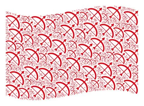 Waving Red Flag Mosaic of Archery Bow Items イラスト素材