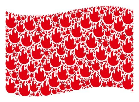 Waving Red Flag Mosaic of Fire Flame Items Illustrazione stock