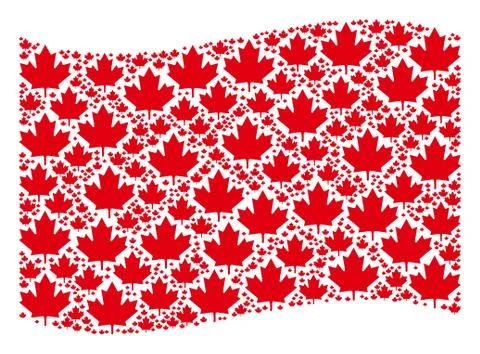 Waving Red Flag Mosaic of Maple Leaf Icons Stock Illustration