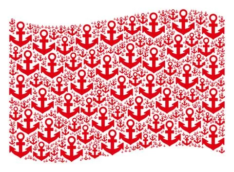 Waving Red Flag Pattern of Anchor Icons Stock Illustration