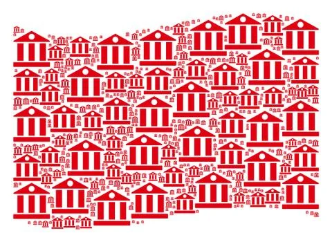 Waving Red Flag Pattern of Bank Building Icons Ilustración de archivo