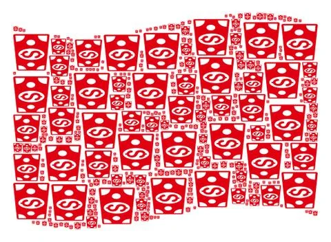 Waving Red Flag Pattern of Dollar Banknote Icons Stock Illustration
