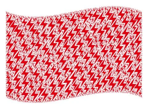 Waving Red Flag Pattern of Electric Bolt Icons Stock Illustration