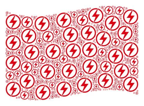 Waving Red Flag Pattern of Electric Power Icons Stock Illustration