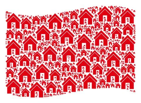Waving Red Flag Pattern of Home Items Stock Illustration