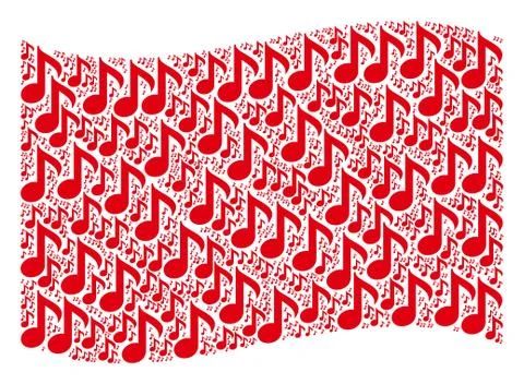 Waving Red Flag Pattern of Musical Note Icons 库存插图