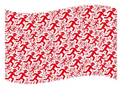 Waving Red Flag Pattern of Running Gentleman Items Stock Illustration