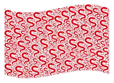 Waving Red Flag Pattern of Snake Icons イラスト素材