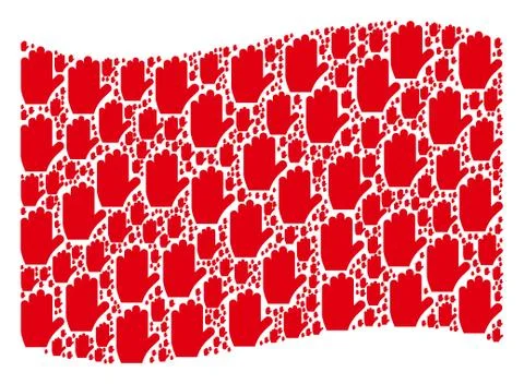Waving Red Flag Pattern of Voting Hand Icons 库存插图