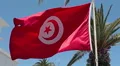 Waving red flag of Tunisia over palm tree, Sousse city HD Footage