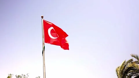 Waving red Turkish flag with crescent and star. Flags. Stock Footage 279465472