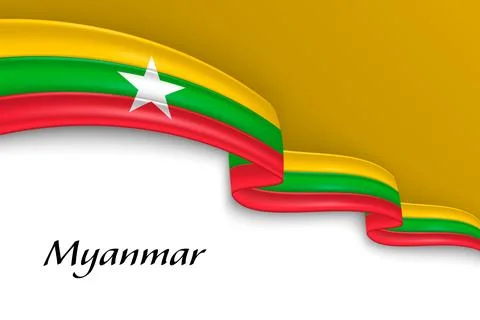 Waving ribbon with flag of Myanmar Illustration