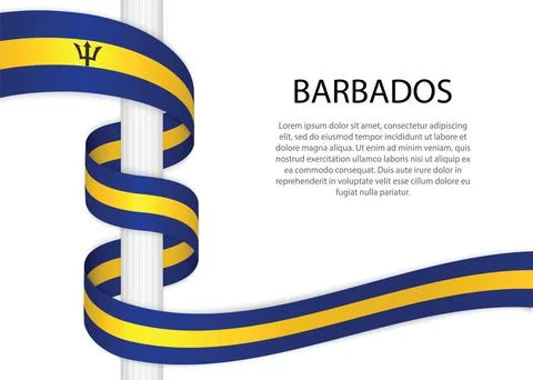 Waving ribbon on pole with flag of Barbados. Template for independence day Stockillustratie