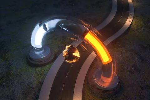 The waving road and the round magic entrance, 3d rendering. Stock-Illustration