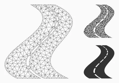 Waving Road Vector Mesh Carcass Model and Triangle Mosaic Icon Illustrazione stock
