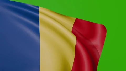 Waving Romanian flag on green screen. Animated Romanian flag waving in the wind. Stock Footage 314580573