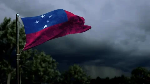 Waving Samoa flag for any holiday on dark storm cumulus Stock Footage 277089321