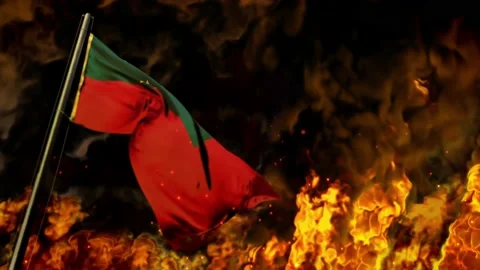 Waving Samoa flag on burning fire backdrop - problem concept 動画素材 197945712