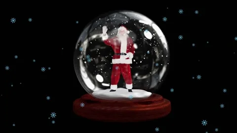 Waving santa in snow globe with alpha channel on black background Stock Footage 327445983