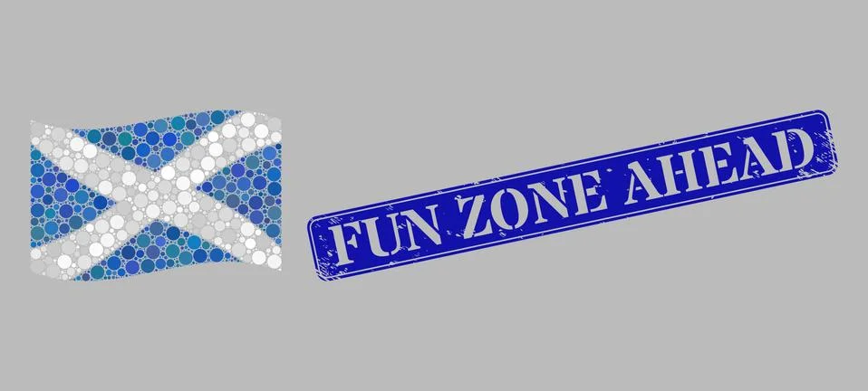 Waving Scotland Flag Collage of Circle Points and Grunge Fun Zone Ahead Illustrazione stock