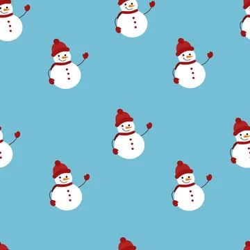 Waving Snowmen Seamless Pattern on Blue Illustrazione stock