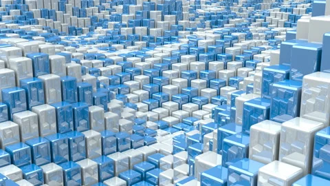 Waving surface with glossy white and blue cubes animation background Stock Footage 95765069