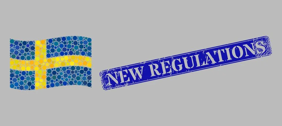 Waving Sweden Flag Composition of Circle Pixels and Grunge New Regulations Seal Stock Illustration