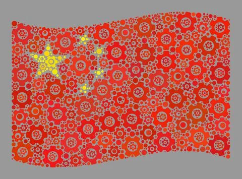 Waving System China Flag - Collage of Cog Elements Stock Illustration