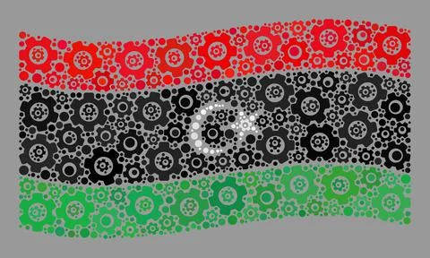 Waving System Libya Flag - Collage of Cog Objects Stock Illustration