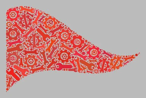 Waving System Red Triangle Flag - Mosaic of Gear and Wrench Wheels Illustrazione stock