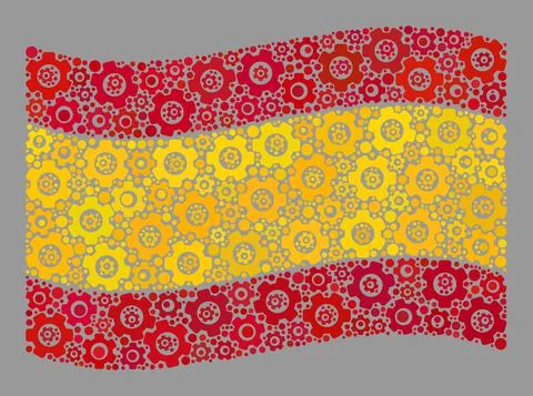 Waving System Spain Flag - Collage with Cog Objects Stock Illustration