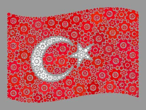 Waving System Turkey Flag - Collage with Cog Elements Illustrazione stock
