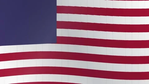 Waving three panels of stylized red white with video displays three Stock-Footage 343881076