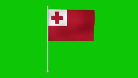 A waving tonga flag with a red cross on a white square against a vibrant green Stock Footage 317542211