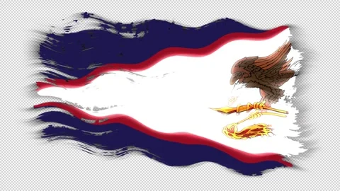 Waving torn American Samoa flag grunge brush burn light leaks transparent Stock Footage 337402863