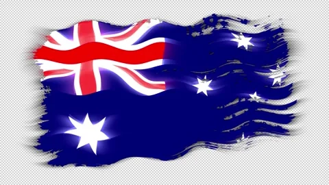 Waving torn Australia flag grunge brush burn light leaks transparent background, Stock Footage 337404305