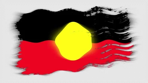 Waving torn Australian Aboriginal - Mariya flag grunge brush burn light leaks Stock Footage 337444526