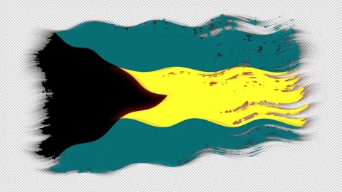 Waving torn Bahamas flag grunge brush burn light leaks transparent background, Stock Footage 337440910