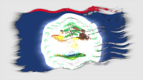 Waving torn Belize flag grunge brush burn light leaks transparent background, Stock Footage 337441209