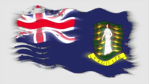 Waving torn British Virgin Islands flag grunge brush burn light leaks Stock Footage 337441518