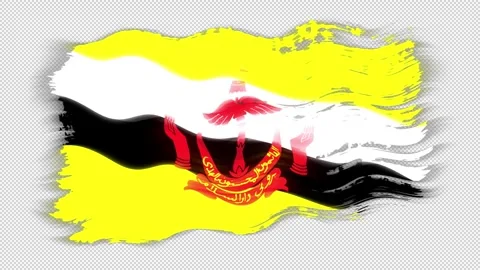 Waving torn Brunei flag grunge brush burn light leaks transparent background, Stock Footage 337441529