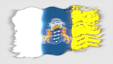 Waving torn Canary Islands flag grunge brush burn light leaks transparent Stock Footage 337441801