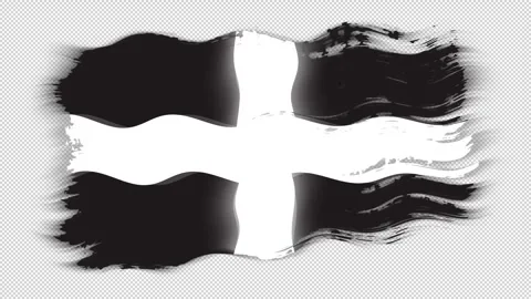 Waving torn Cornwall - Kernow flag grunge brush burn light leaks transparent Stock Footage 337442115