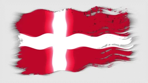 Waving torn Denmark flag grunge brush burn light leaks transparent background, Stock Footage 337442257