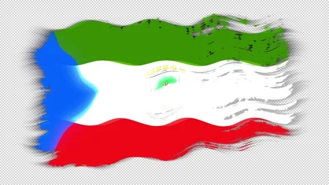Waving torn Equatorial Guinea flag grunge brush burn light leaks transparent Stock Footage 337442502